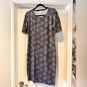 LuLaRoe Teal and Red Floral Long Sleeve Dress
